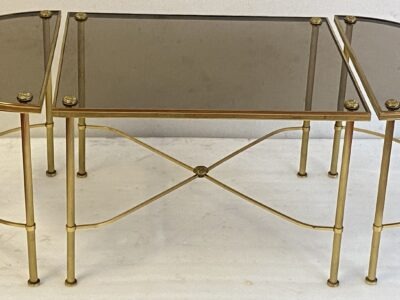 1970′ Table Tripartite Bronze Top en Verre Fumé Style Maison Baguès