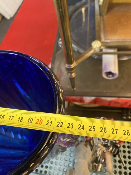 1970′ Vase Cristal Murano Bleu et Or Signé Toso H 32 cm – Image 13