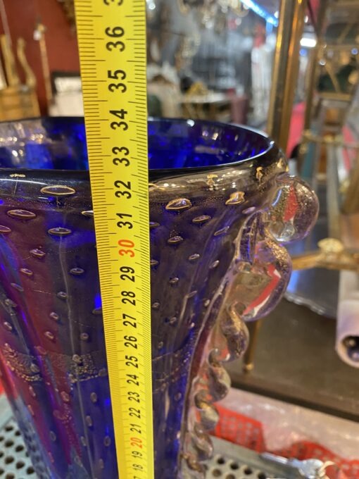 1970′ Vase Cristal Murano Bleu et Or Signé Toso H 32 cm – Image 12