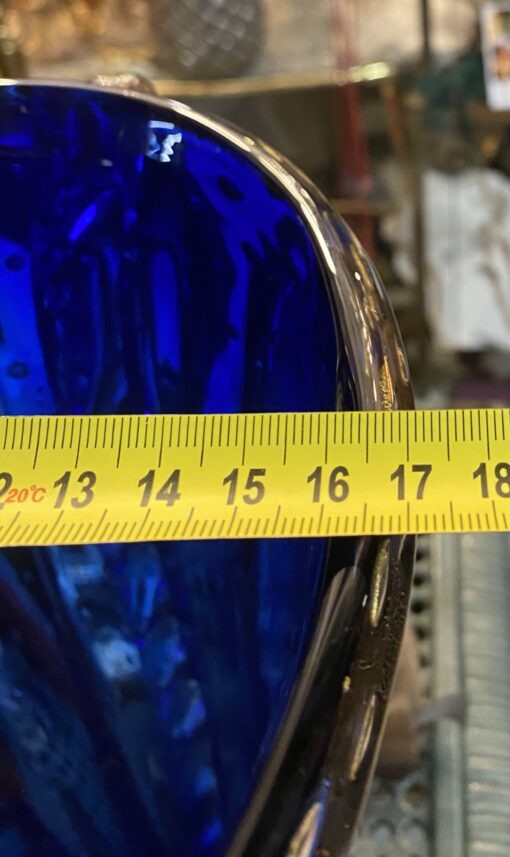 1970′ Vase Cristal Murano Bleu et Or Signé Toso H 32 cm – Image 11