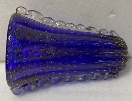 1970′ Vase Cristal Murano Bleu et Or Signé Toso H 32 cm – Image 7