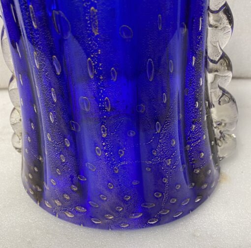 1970′ Vase Cristal Murano Bleu et Or Signé Toso H 32 cm – Image 3