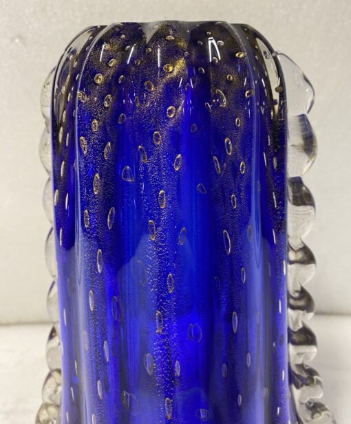 1970′ Vase Cristal Murano Bleu et Or Signé Toso H 32 cm – Image 2