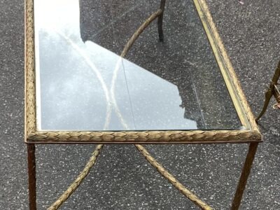 1970′ Table Basse en Bronze Modèle Palmier, Maison Charles Non Signée , Entretoise Double Arc De Cercle 105 x 50 x H 44 cm