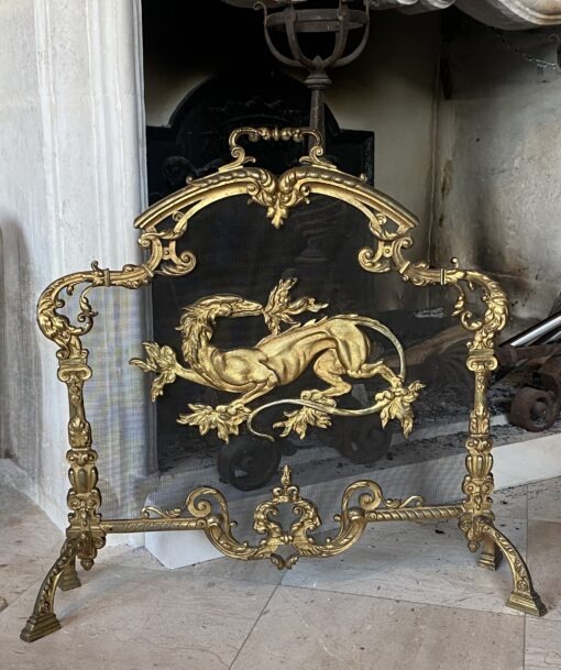 1880′ Pare Etincelles N 3 En Bronze Doré A La Salamandre