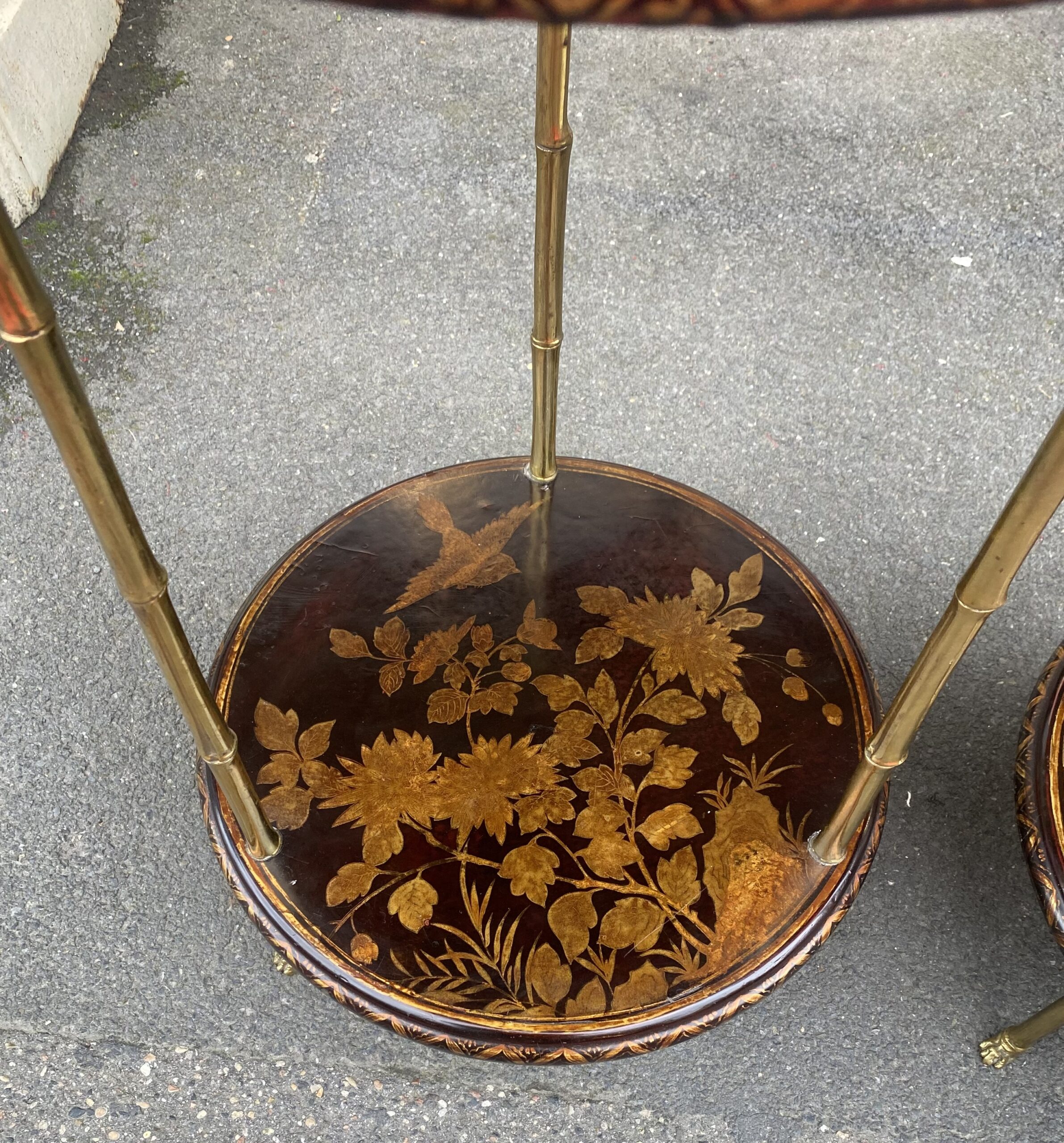 1950/70′ Pair of Maison Baguès Pedestal Tables Bamboo Decor in Gilt Bronze with Chinese Lacquer Trays Diameter 40 Cm H 70 Cm - Image 20
