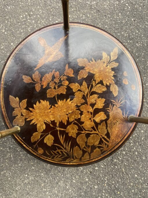 1950/70′ Pair of Maison Baguès Pedestal Tables Bamboo Decor in Gilt Bronze with Chinese Lacquer Trays Diameter 40 Cm H 70 Cm - Image 11