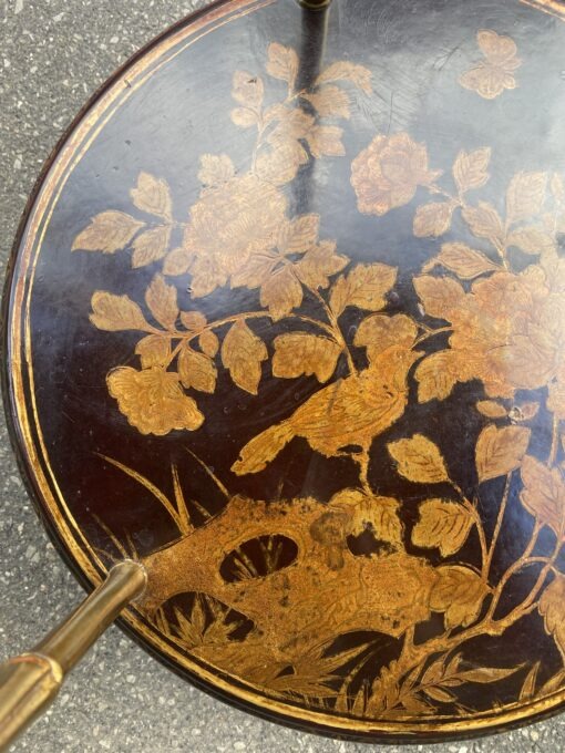 1950/70′ Pair of Maison Baguès Pedestal Tables Bamboo Decor in Gilt Bronze with Chinese Lacquer Trays Diameter 40 Cm H 70 Cm - Image 8