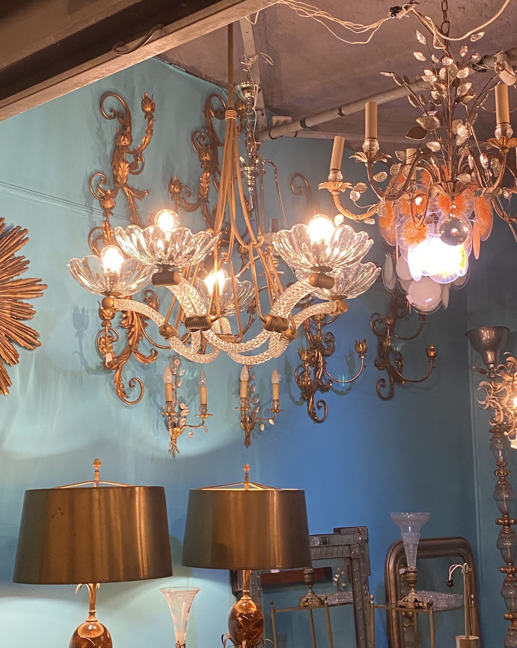 1940' Barovier Chandelier 5 Arms of Light Ø 82 cm x H 110 cm