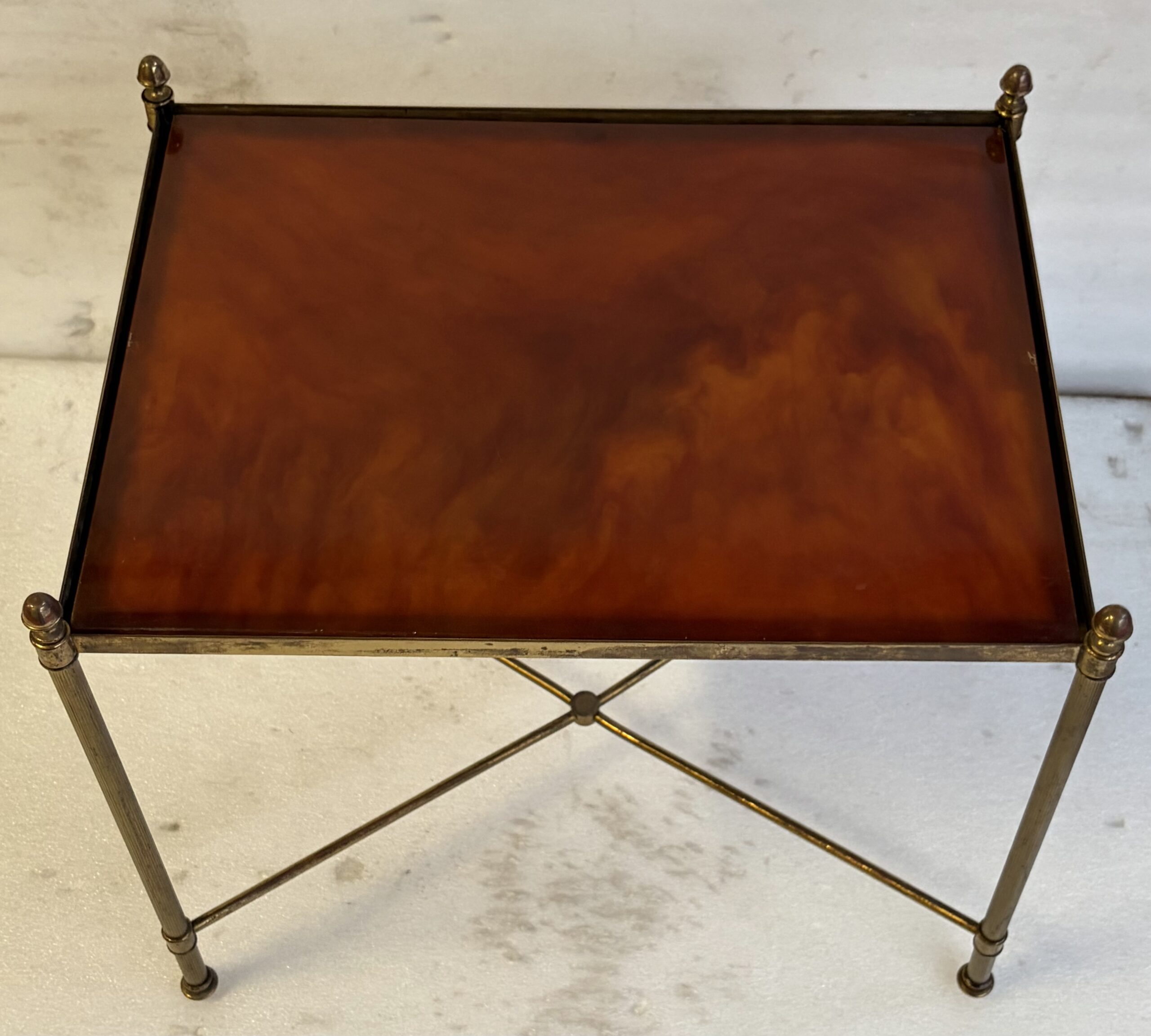 1970s Baguès Maison Table in Gilt Bronze, Amber-Effect Bakelite Top, 38 x 50 x H 46 cm - Image 6