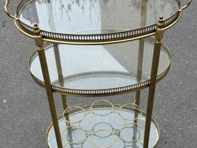 1970′ Desserte Roulante Ovale En Bronze à 3 Plateaux Maison Baguès