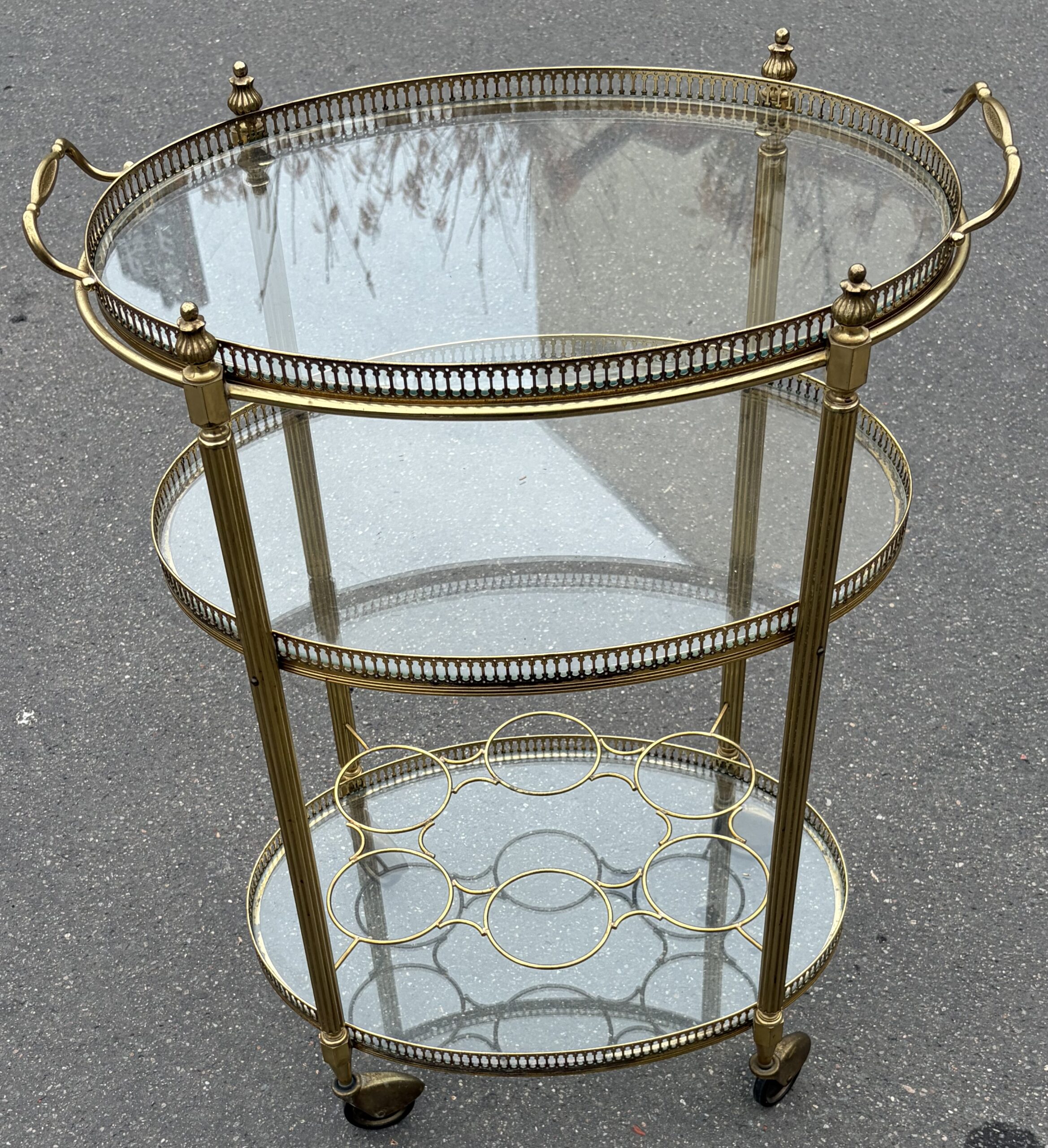 1970′ Oval Bronze Serving Tray with 3 Trays Maison Baguès