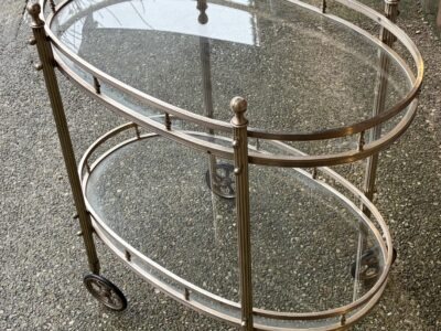 1970′ Bar Roulant en Bronze Argenté Maison Bagues Avec Galeries Pilastres