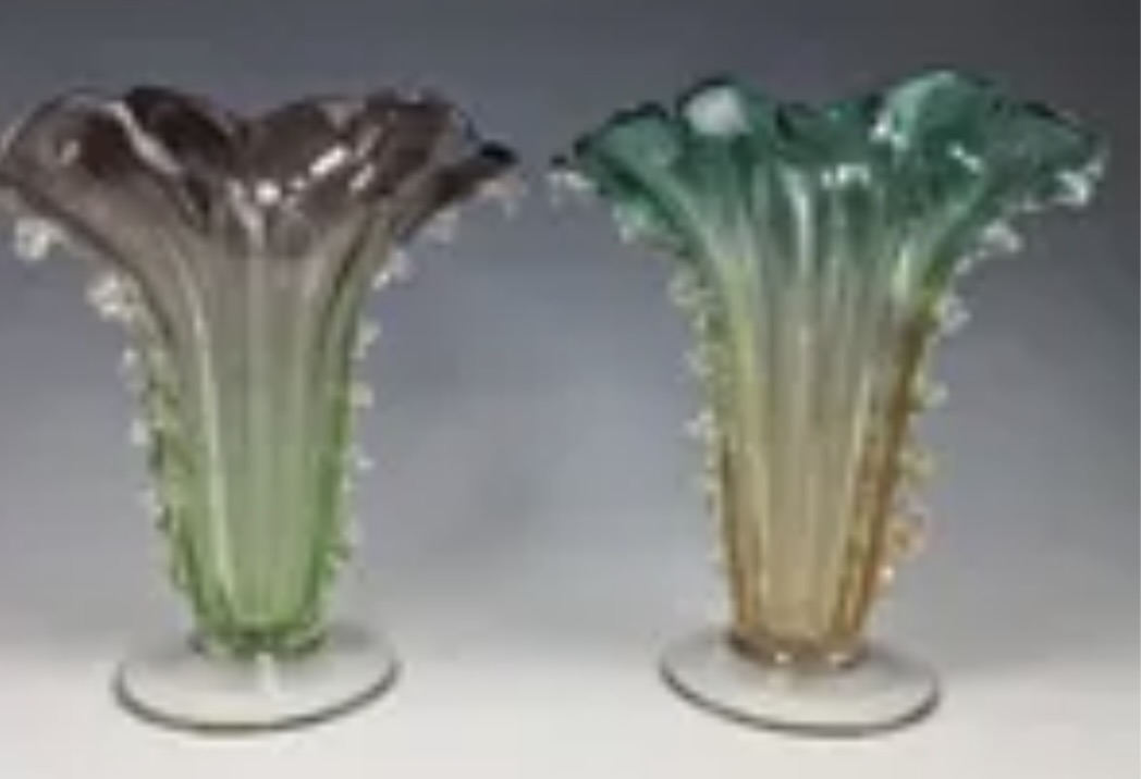 1970′ Paire de Vases Ou Similaires Cristal Murano Non Signé H 33 cm – Image 9