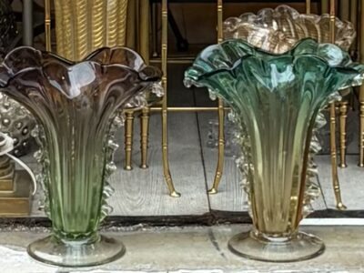 1970s Pair of Vases or Similar Murano Crystal Unsigned H 33 cm