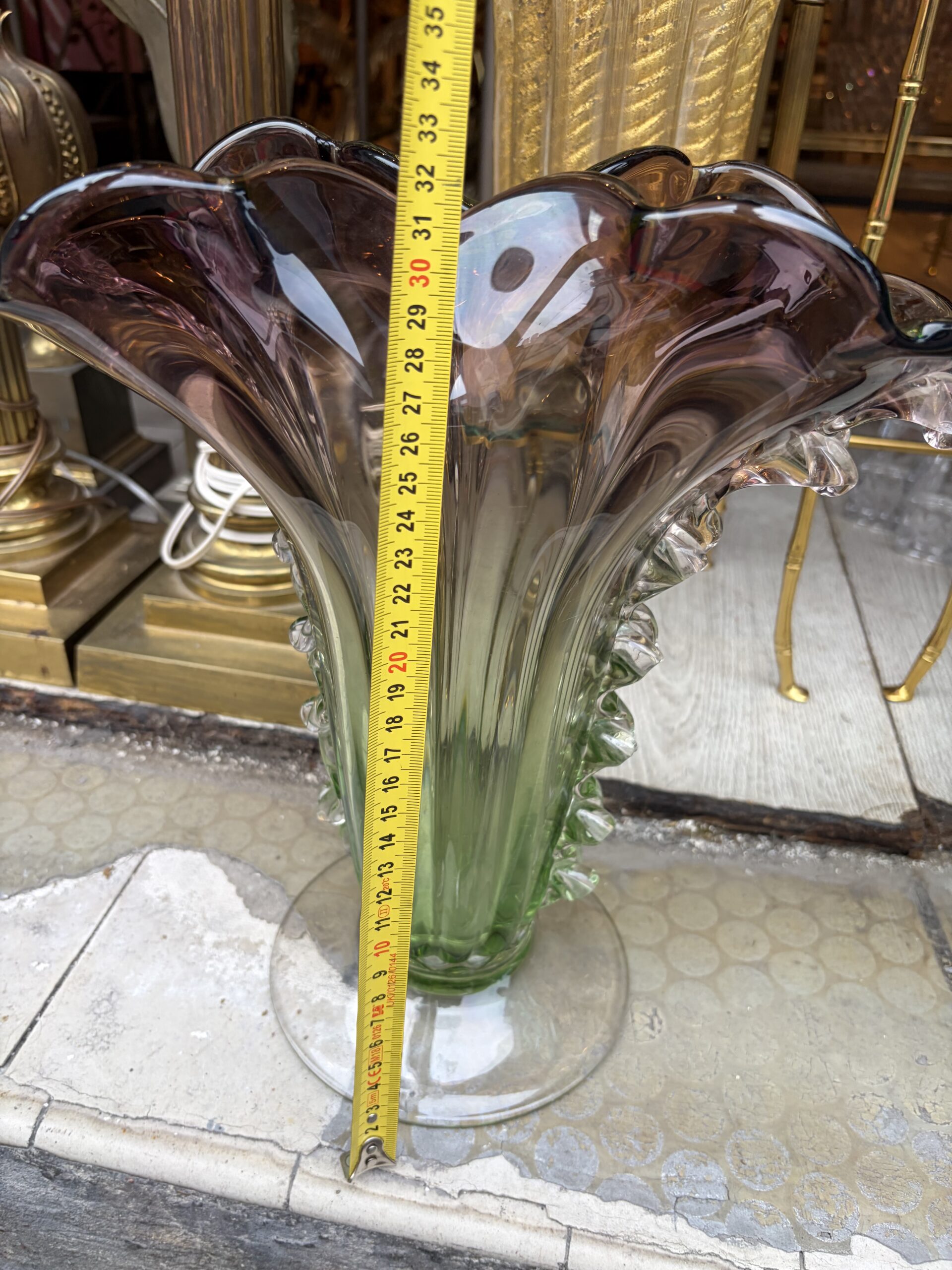1970′ Paire de Vases Ou Similaires Cristal Murano Non Signé H 33 cm – Image 7