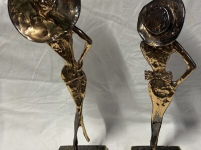 1970/80 ‘The Two Elegant Women with Hats’ Bronze Sculptures, Signed LOHE