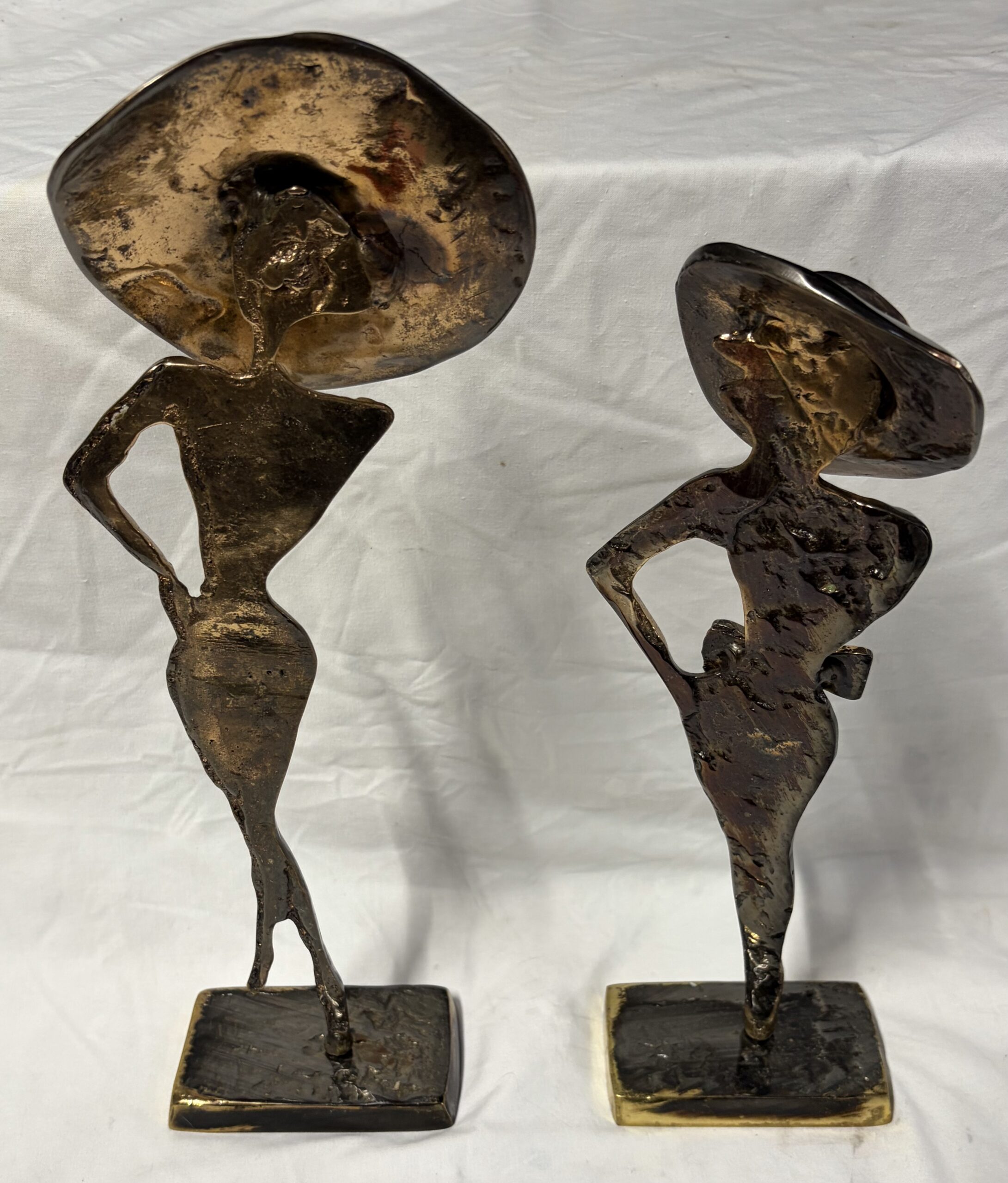 1970/80 ‘The Two Elegant Women with Hats’ Bronze Sculptures, Signed LOHE - Image 20