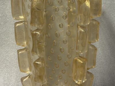1970′ Vase  Cristal Murano Avec Paillons D’ Or Signé Barovier i Toso H 36 x 26 cm