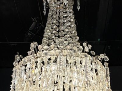 1950s Crystal Cabochon Basket Chandelier with 3 Lights H 90 Ø 50 cm