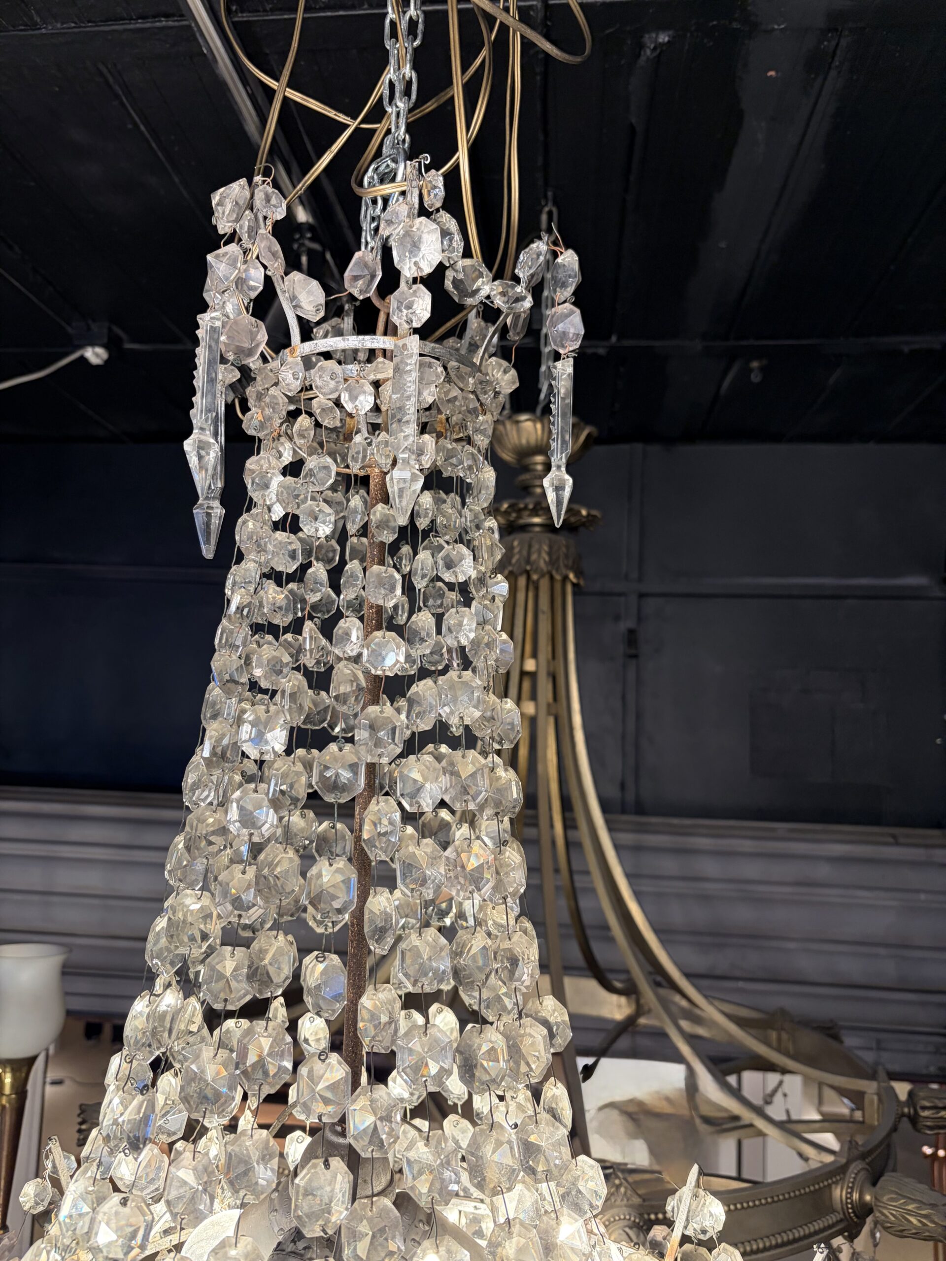 1950s Crystal Cabochon Basket Chandelier with 3 Lights H 90 Ø 50 cm - Image 3