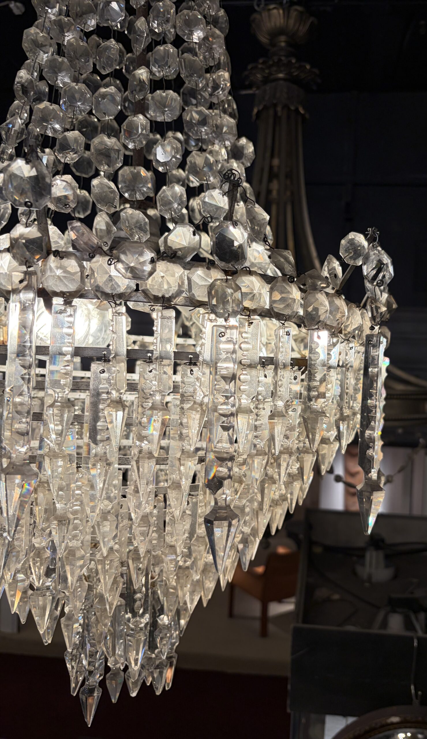 1950s Crystal Cabochon Basket Chandelier with 3 Lights H 90 Ø 50 cm - Image 5