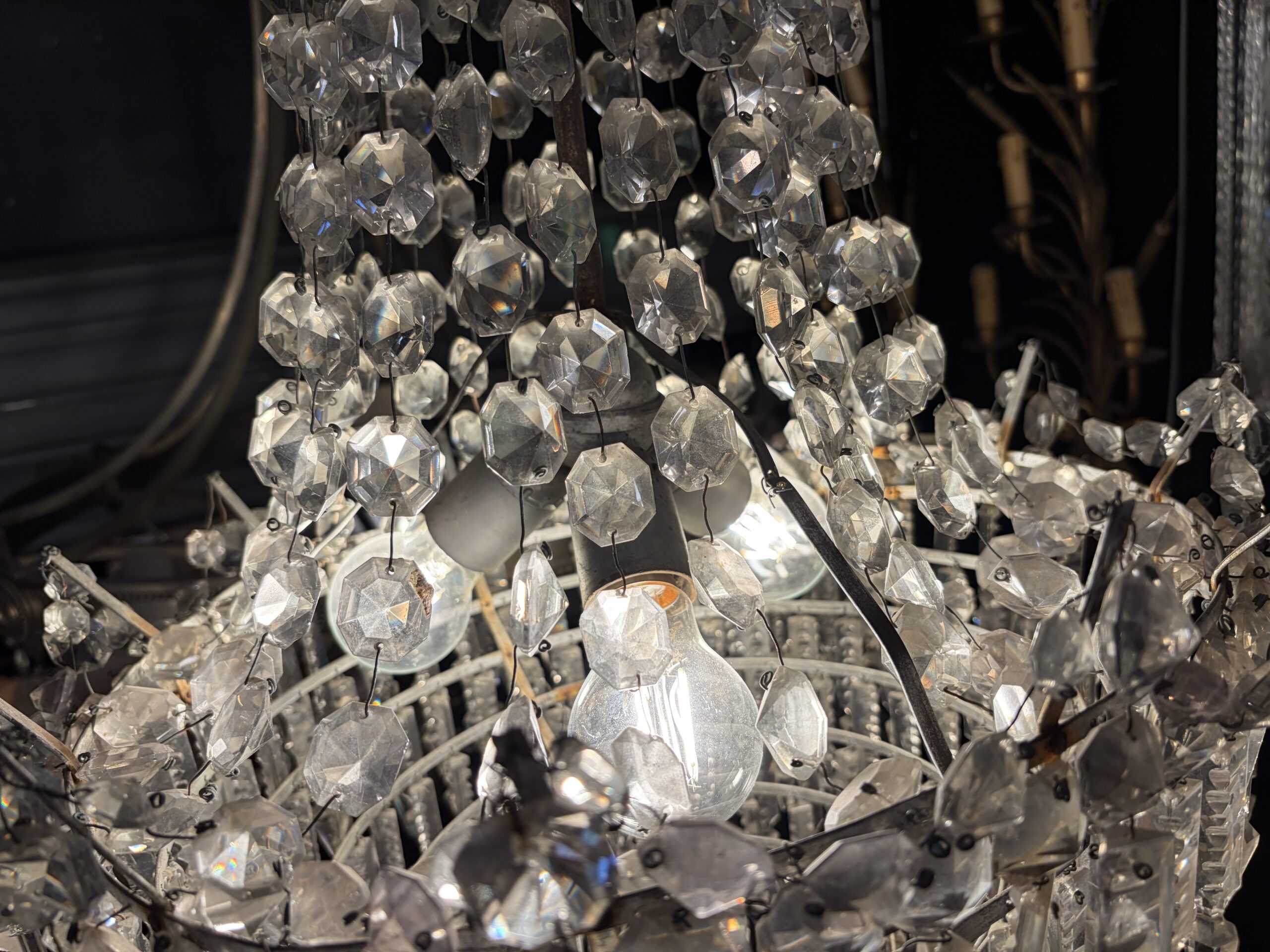 1950s Crystal Cabochon Basket Chandelier with 3 Lights H 90 Ø 50 cm - Image 8