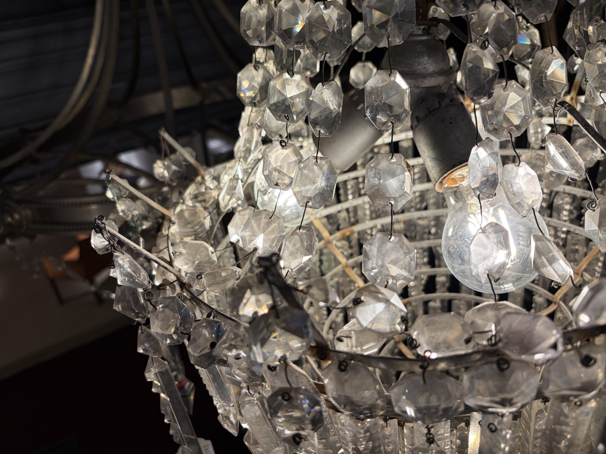 1950s Crystal Cabochon Basket Chandelier with 3 Lights H 90 Ø 50 cm - Image 9
