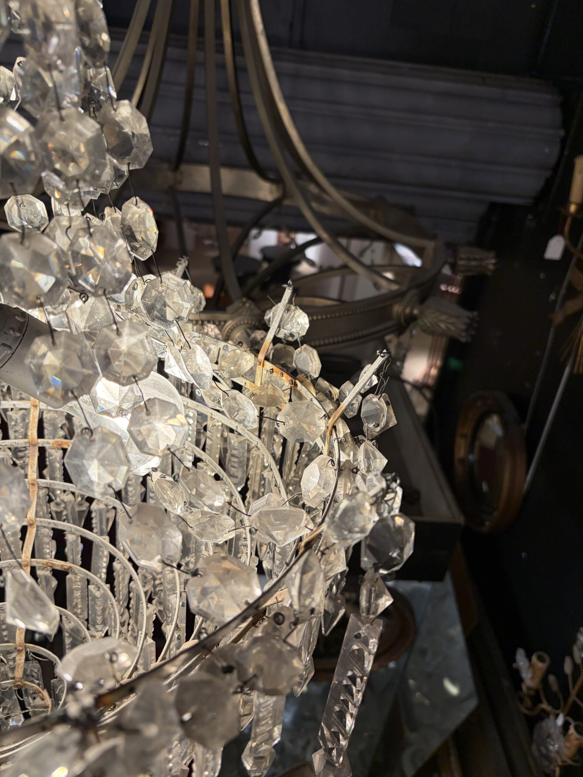 1950s Crystal Cabochon Basket Chandelier with 3 Lights H 90 Ø 50 cm - Image 10