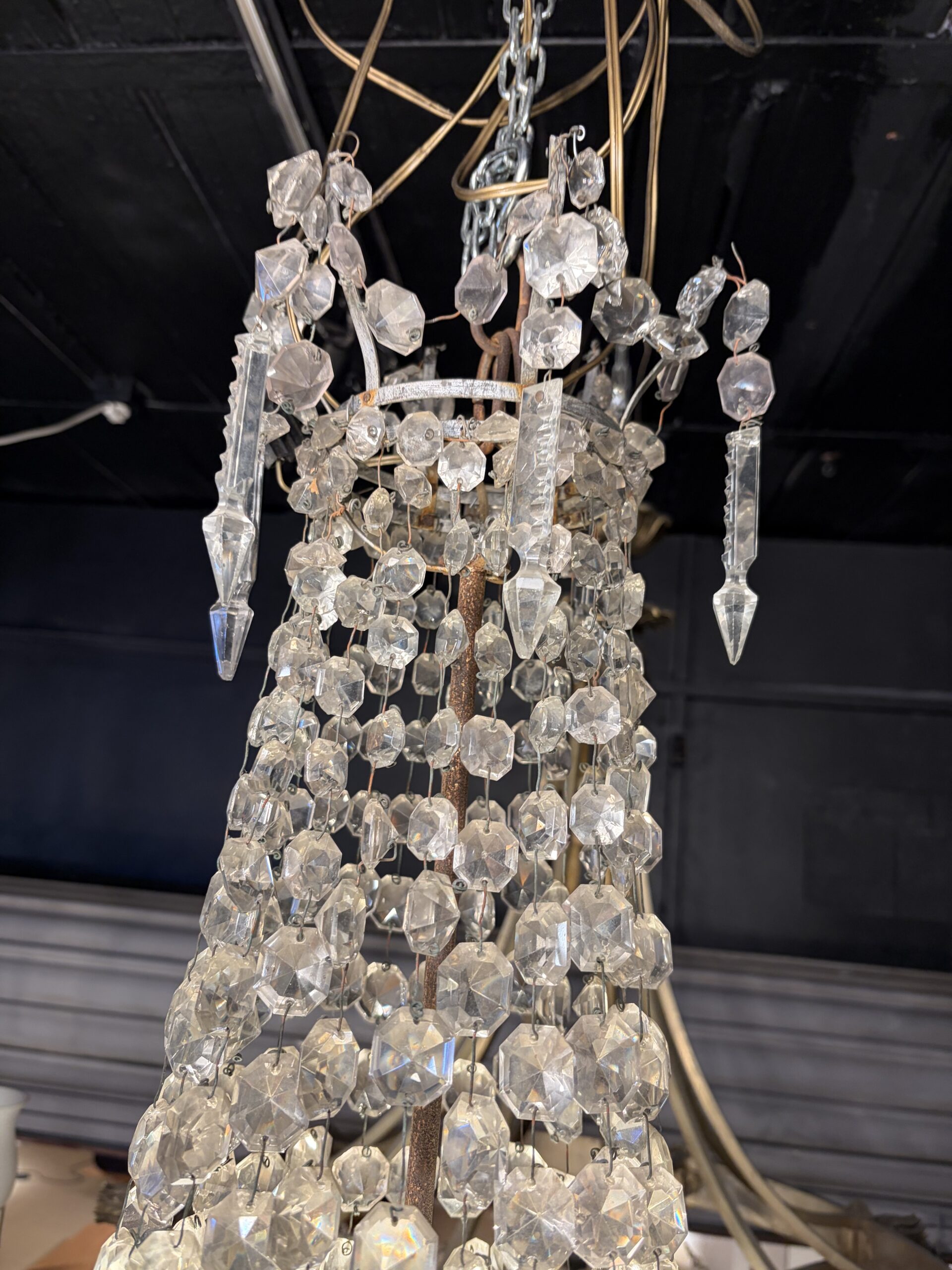 1950s Crystal Cabochon Basket Chandelier with 3 Lights H 90 Ø 50 cm - Image 11