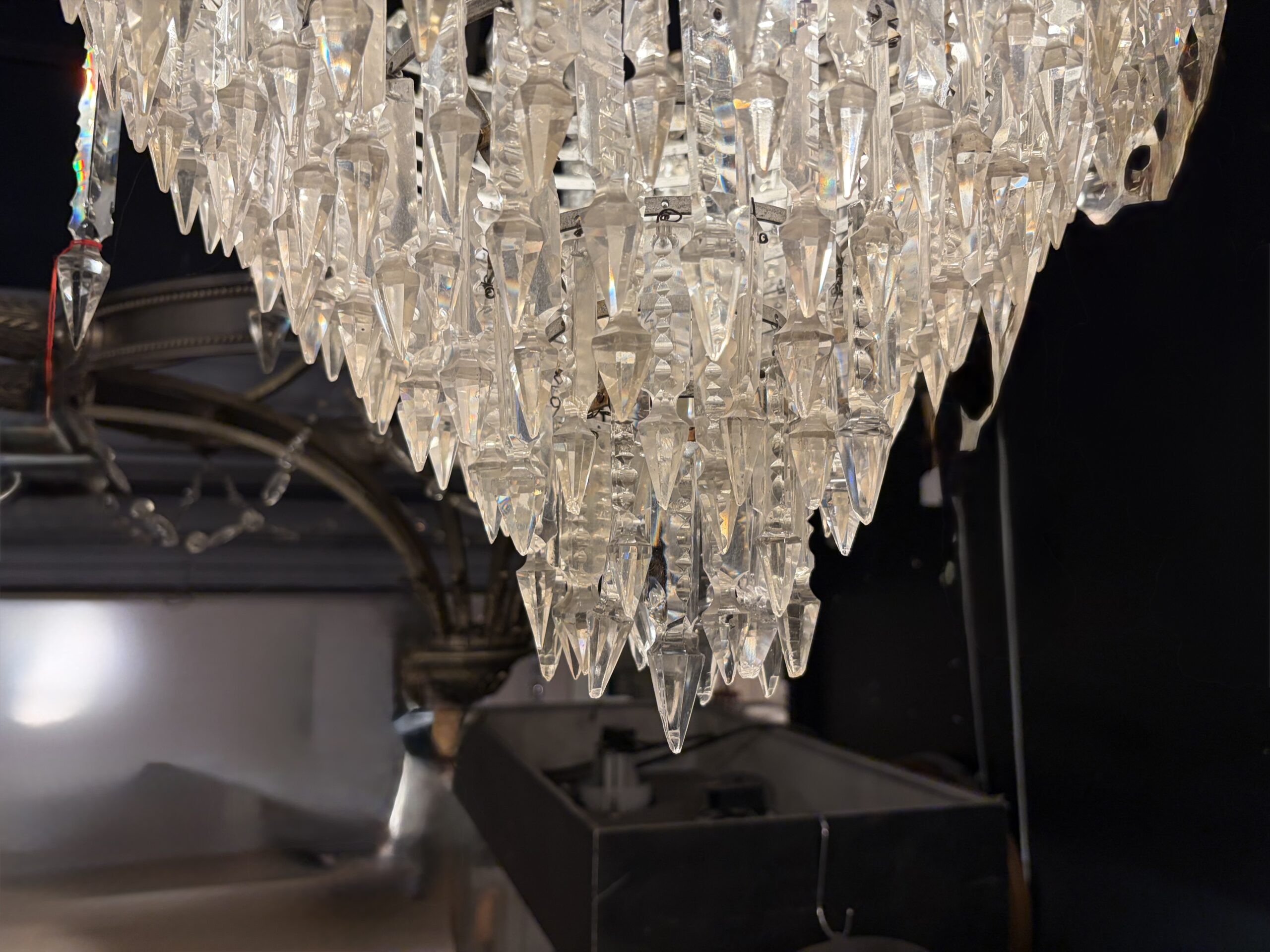 1950s Crystal Cabochon Basket Chandelier with 3 Lights H 90 Ø 50 cm - Image 12