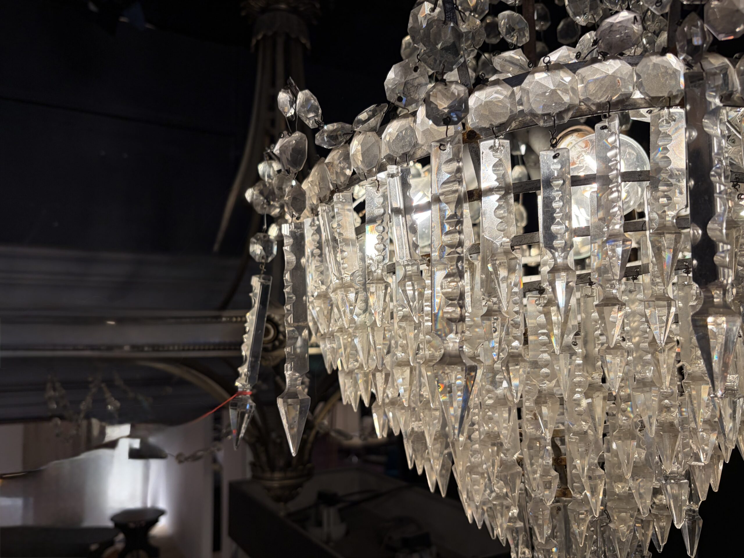 1950s Crystal Cabochon Basket Chandelier with 3 Lights H 90 Ø 50 cm - Image 13