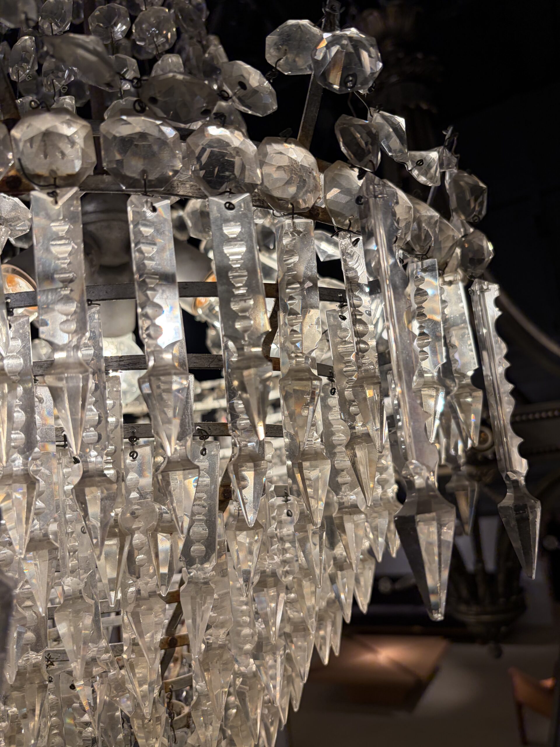 1950s Crystal Cabochon Basket Chandelier with 3 Lights H 90 Ø 50 cm - Image 14