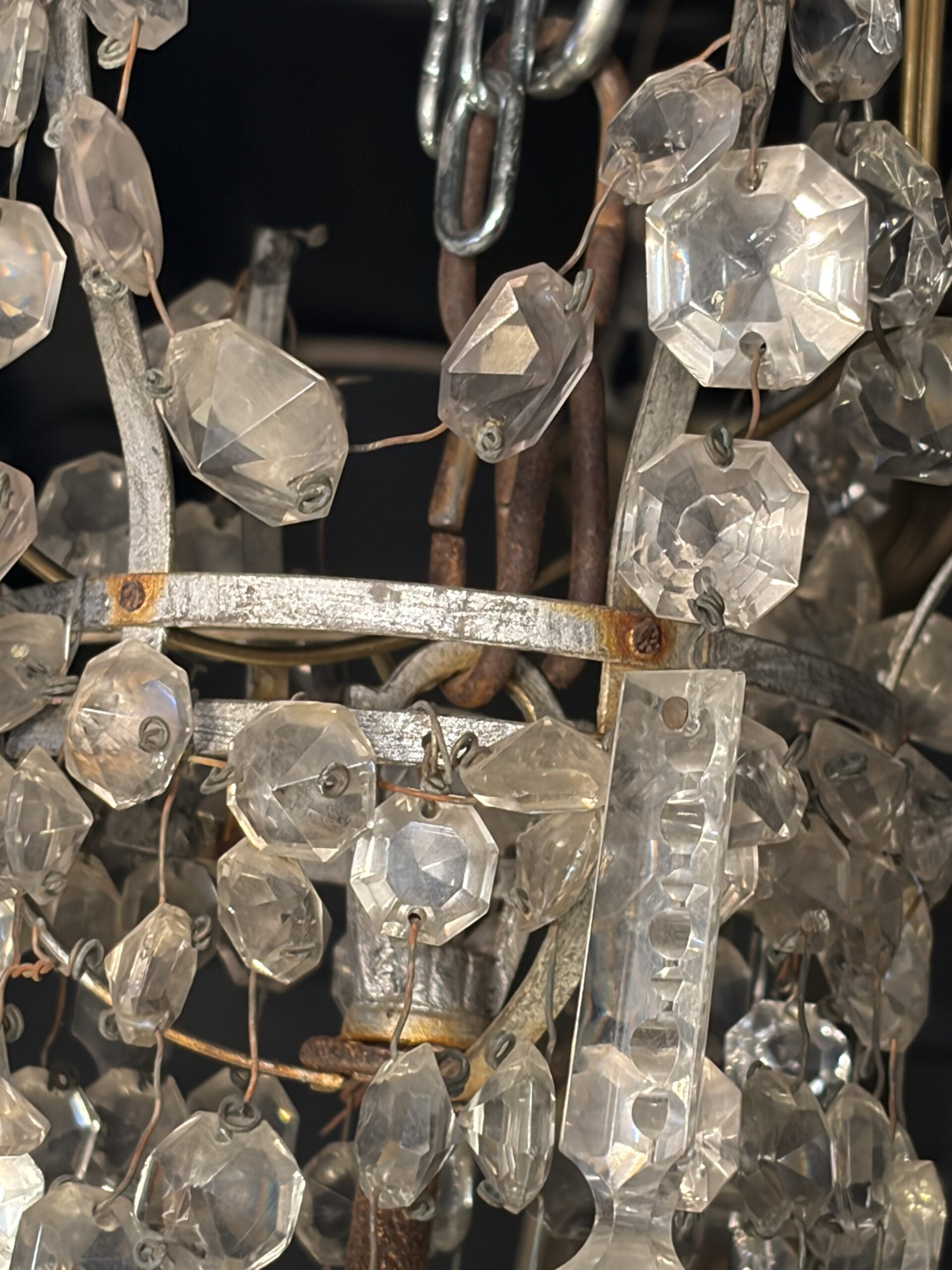 1950s Crystal Cabochon Basket Chandelier with 3 Lights H 90 Ø 50 cm - Image 15