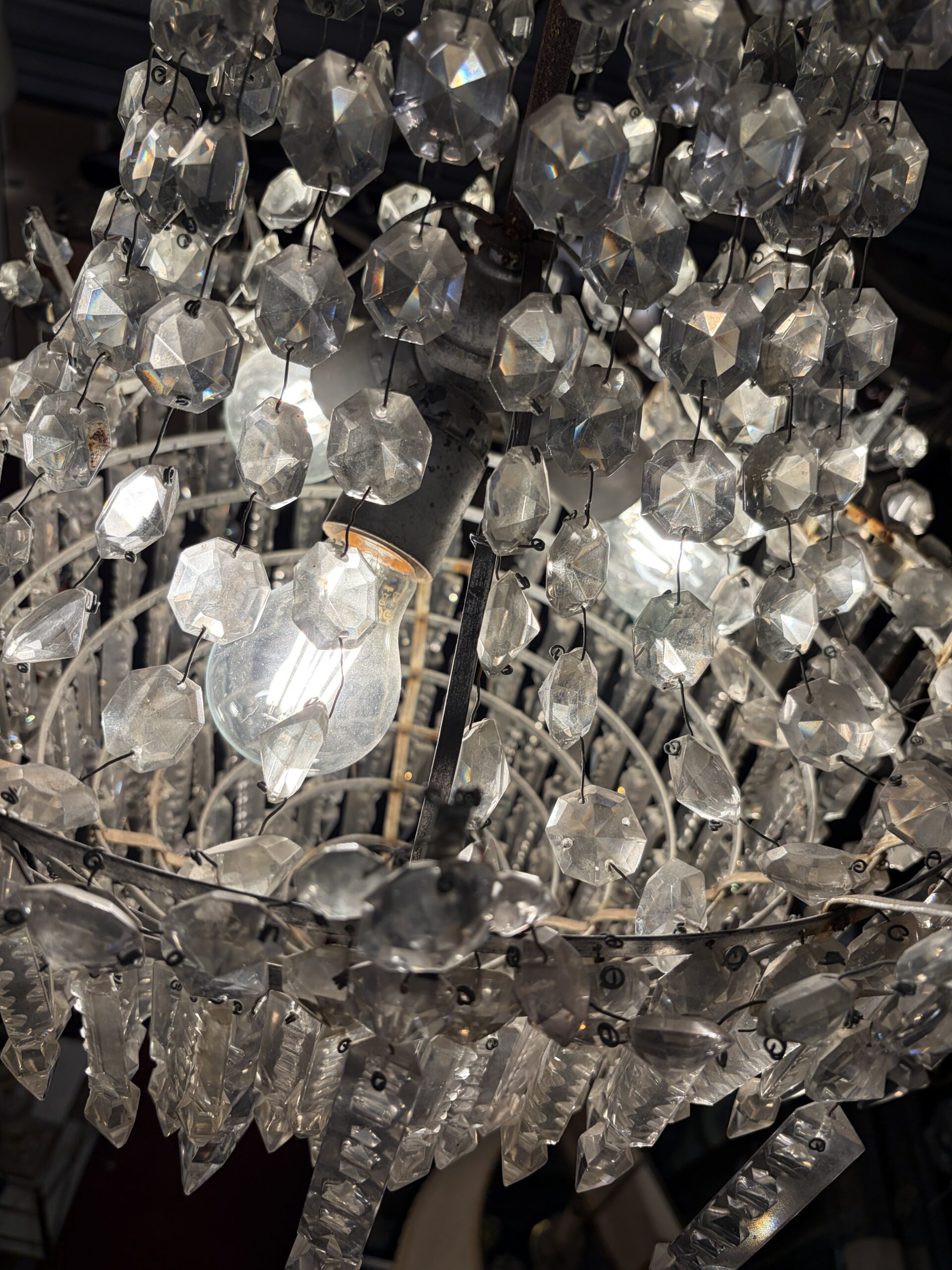 1950s Crystal Cabochon Basket Chandelier with 3 Lights H 90 Ø 50 cm - Image 16