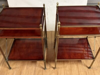 1970′ Paire Bouts De Canapé en Bronze à 3 Niveaux Bakélite Maison Baguès à Croisillons avec Pâquerette 32X40XH63cm