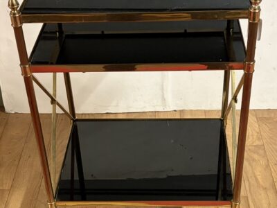 1970′ Bout de Canapé en Bronze à 3 Niveaux Opaline Maison Baguès à Croisillons  32X40XH63.