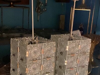 1950/70 Paire De Lustres Cubes De KAMENICKY SENOV H 70 x 35 X 25 x 25 cm