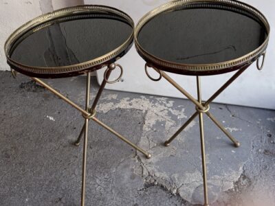 1940/50′ Paire de Guéridons Laiton Doré Style Jacques Adnet Ø 40 cm H 66 cm