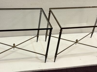 1970' Paire De Tables  Maison Baguès En Bronze Doré Avec Entretoise 34 X 55 X H 39 cm