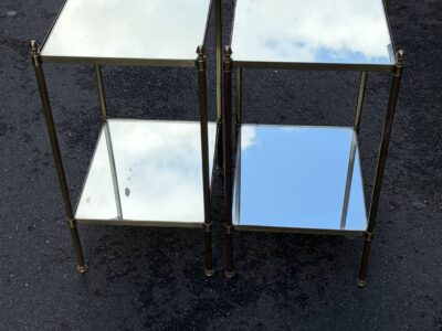 1970s Pair of Two-Tiered Bronze End Tables by Maison Baguès with Mirrors Tops  40 x 32 x H 62 cm