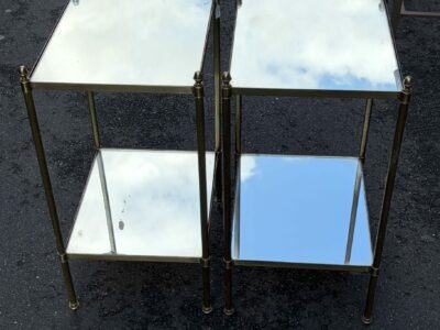 1970′ Paire de Bouts de Canapé En Bronze à 2 Niveaux Maison Baguès Plateaux Miroirs  40 X 32 X H 62 cm