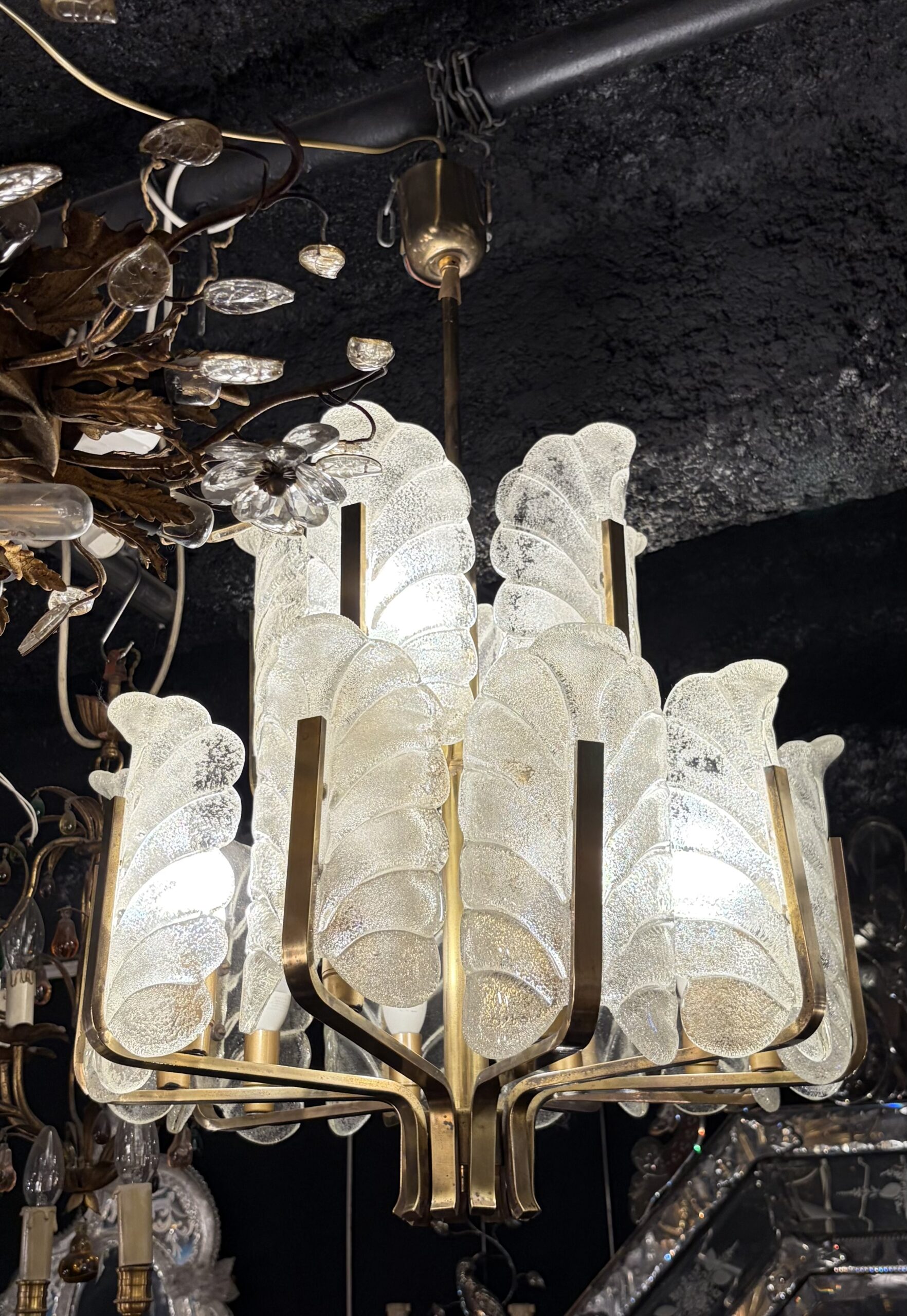 1970′ Lustre 15 Ampoules A 2 Niveaux,Carl Fagerlund Cristal Diamètre 55 x H 77 cm – Image 4