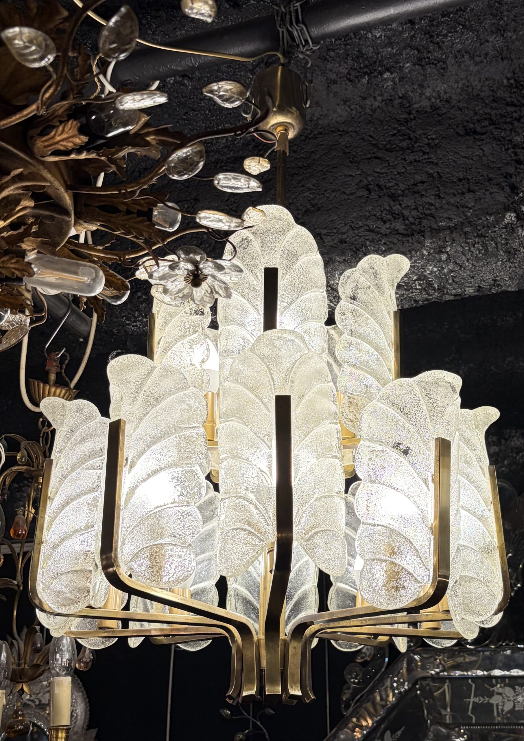 1970′ Lustre 15 Ampoules A 2 Niveaux,Carl Fagerlund Cristal Diamètre 55 x H 77 cm