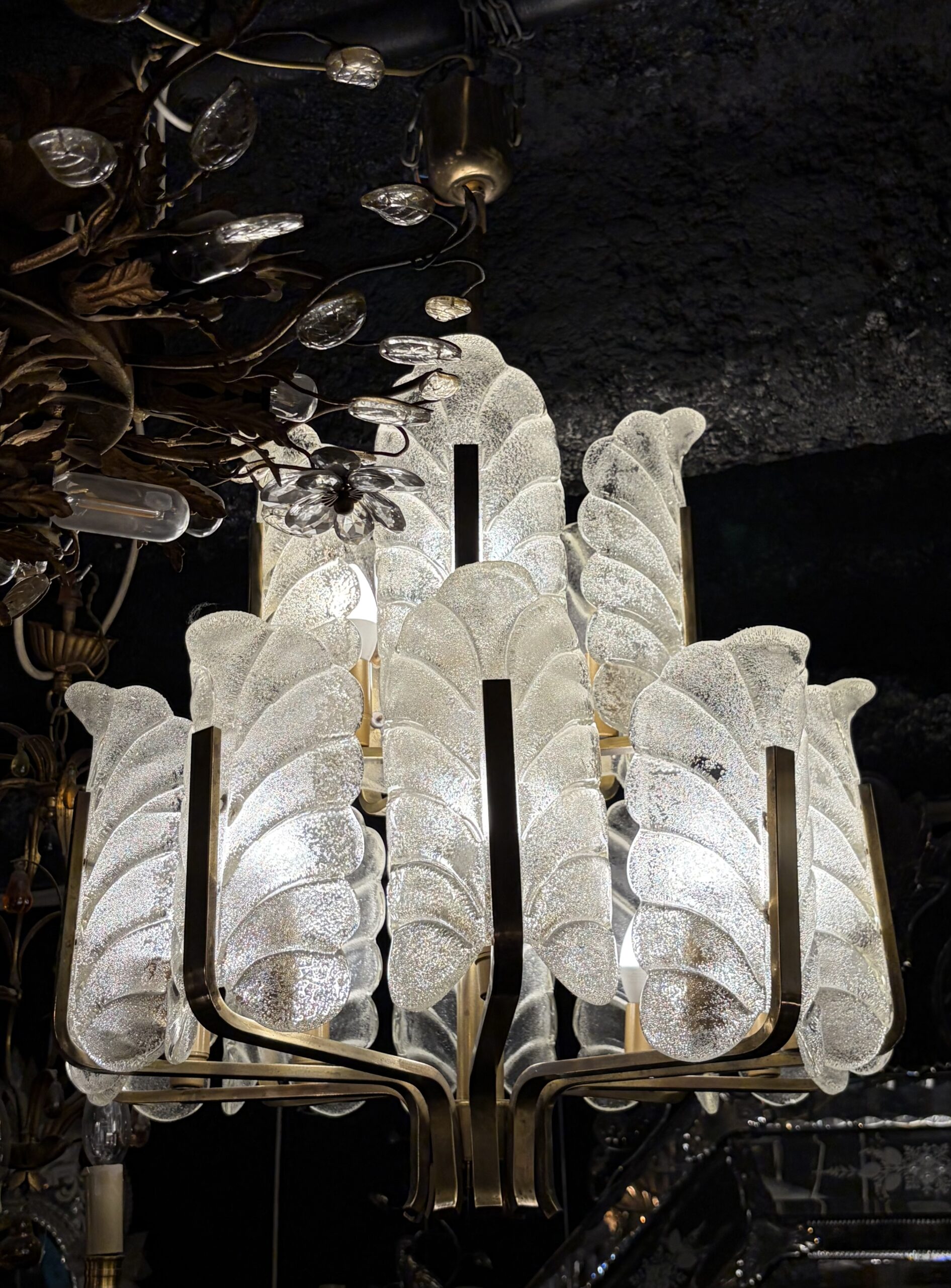 1970′ Lustre 15 Ampoules A 2 Niveaux,Carl Fagerlund Cristal Diamètre 55 x H 77 cm – Image 2