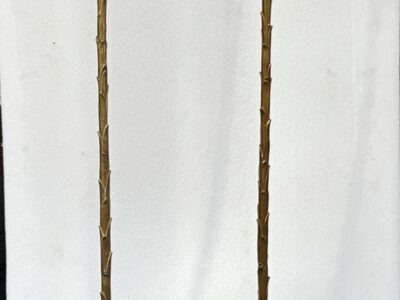 1970s 2 Bronze Floor Lamps with Palm Leaf Decorative Rings, Height 166 cm, Round Base and Tripod