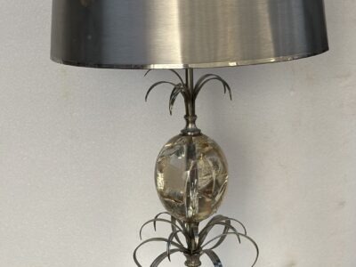 1950/70 Lampe en Bronze Argentée et Oeuf en Resine Fractable Signée Charles