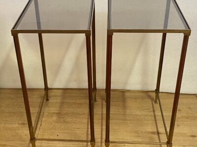 1970s Pair of Ramsay Brass End Tables with Tinted Glass Tops, 39.5 x 27.5 x H 60 cm