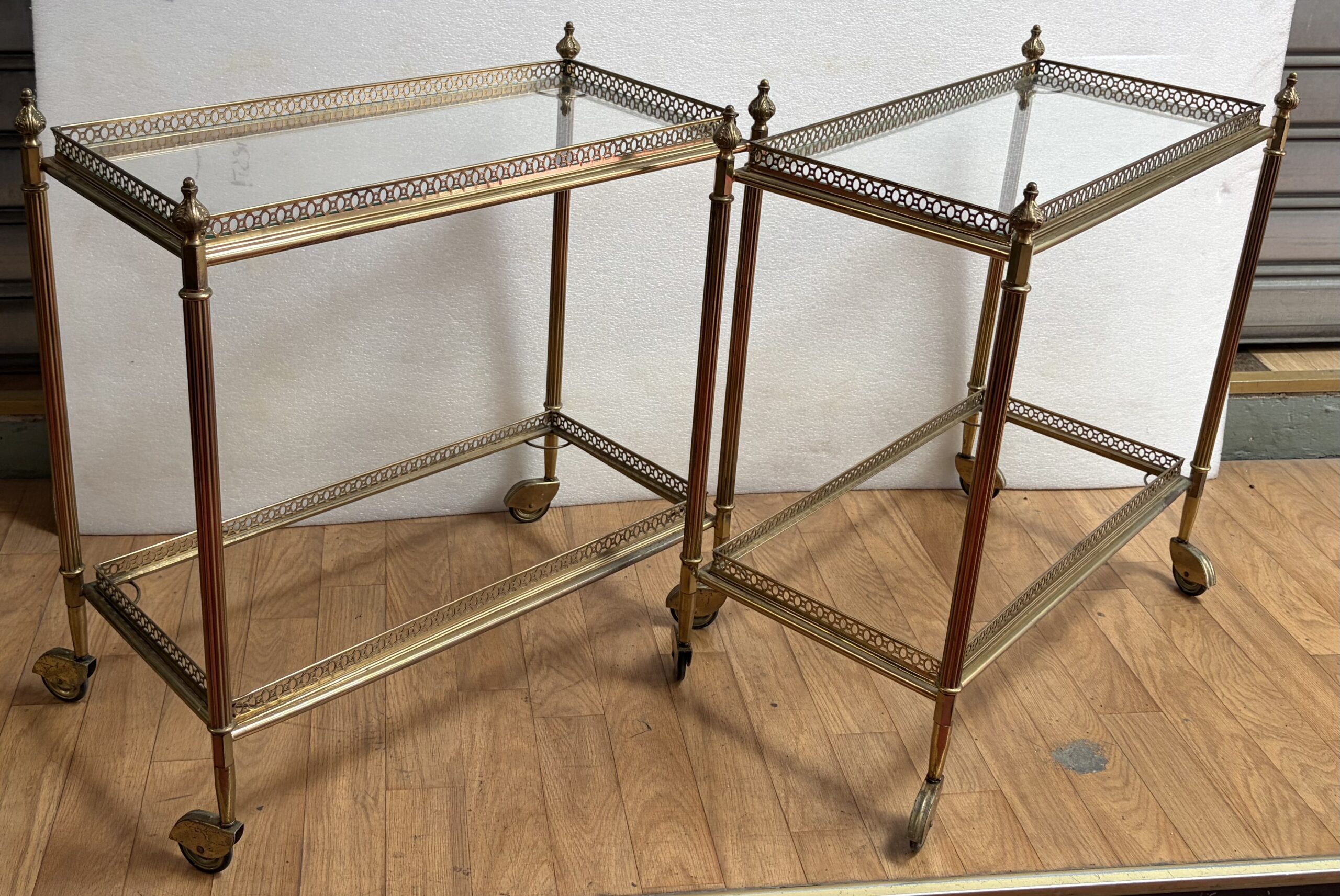 1970′ Paire De Bars Roulants en Bronze Avec Galeries Style Maison Baguès Décor Napoléon 3