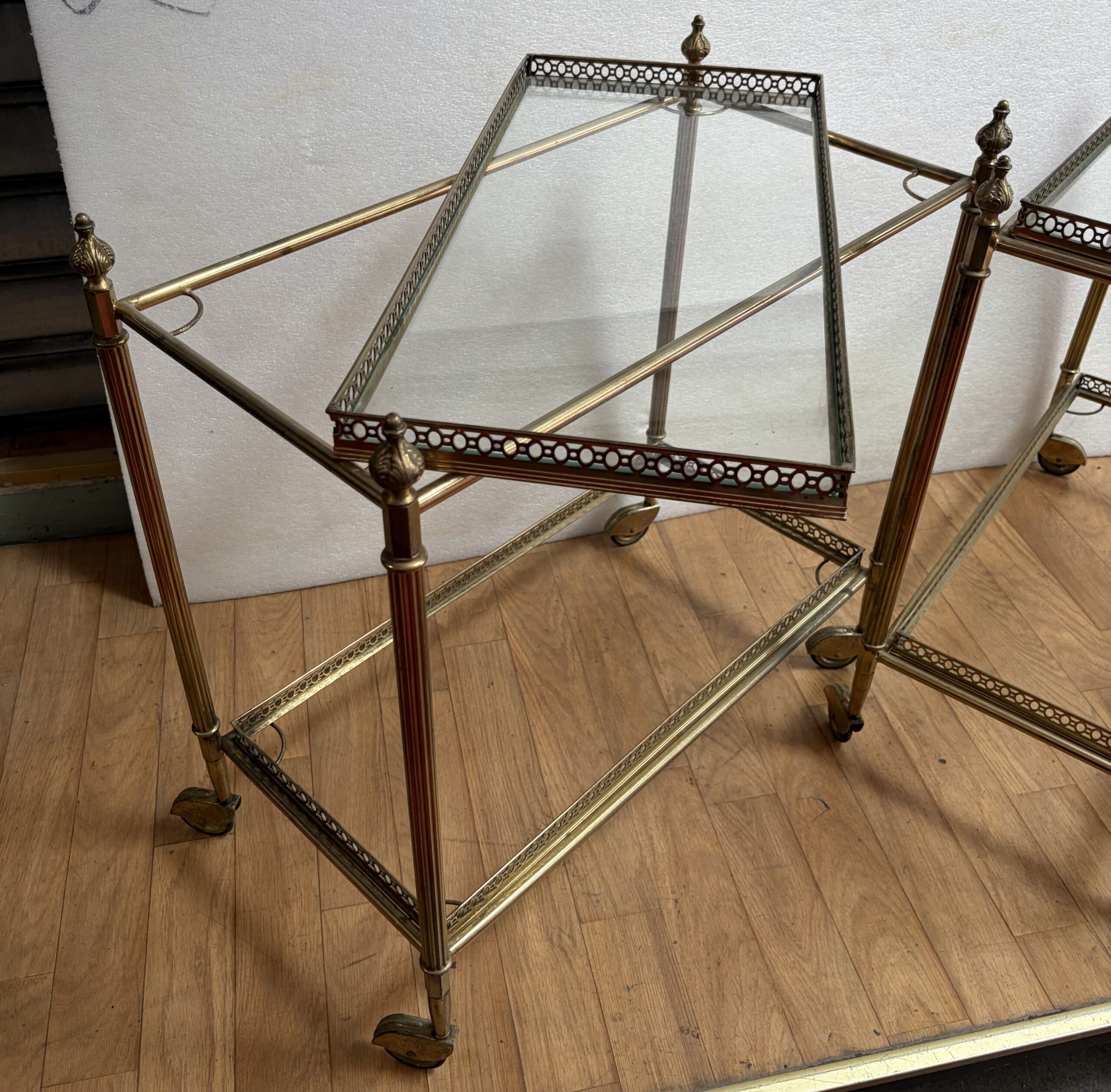 1970′ Paire De Bars Roulants en Bronze Avec Galeries Style Maison Baguès Décor Napoléon 3 – Image 8